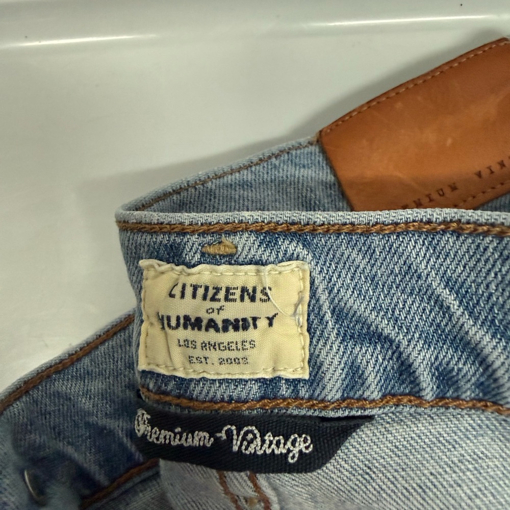 Citizens Of Humanity Light Blue Flare Jeans with Brown Patch - Picture 4 of 7